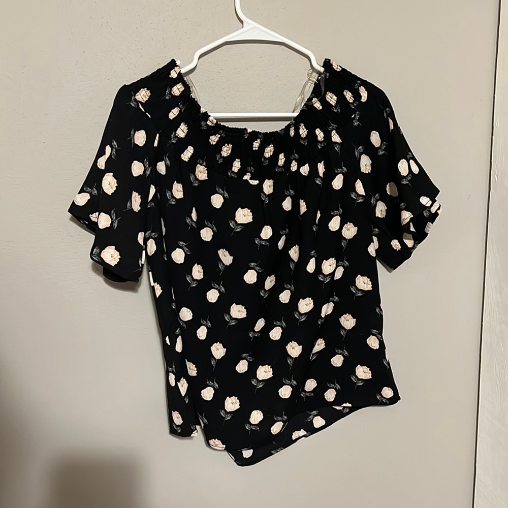 Black and floral off the shoulder blouse short sleeve